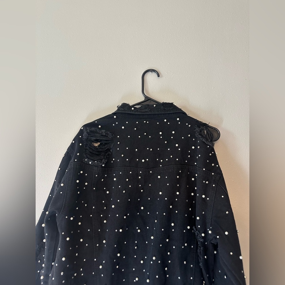 Missguided Carli Bybel Distressed Black Jean Jacket - Picture 12 of 15